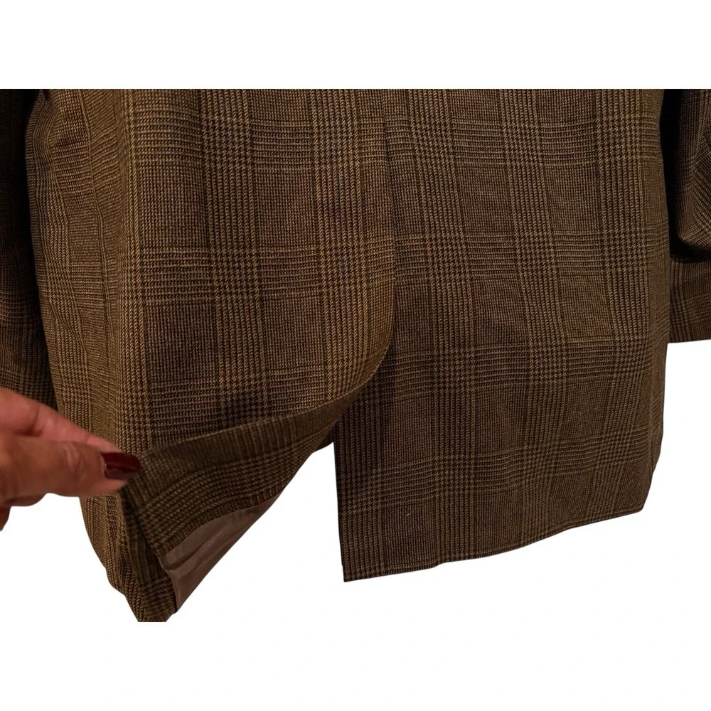 VTG Brooks Brothers Blazer 46L LONG Wool Brown Glen Plaid Sport Coat‎
